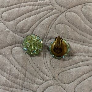 Vintage Green Beaded Clip-On Earrings